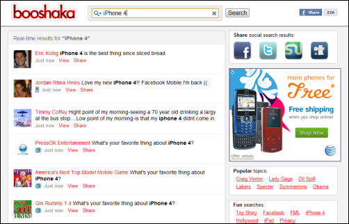 Facebook status update search engine